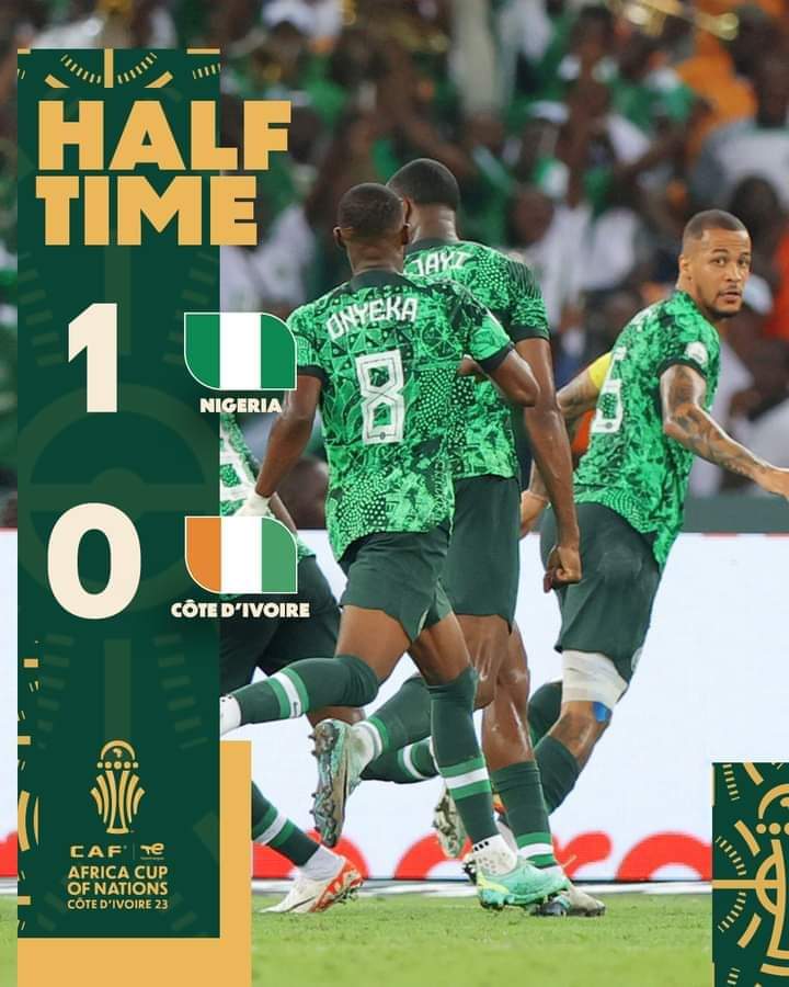 Footci's tweet photo. 🚨 CAN de l'hospitalité 2023🇨🇮. 

C'est la PAUSE au stade EBIMPE d'Abidjan et le Nigeria mène au score . 

#footci #footballci #Cocan2023 #AFCON2023 https://t.co/fJBz0E8PB5