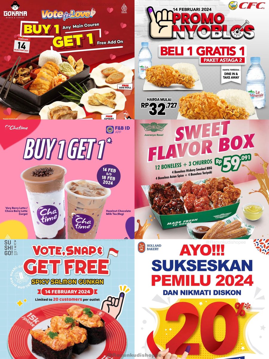 Racunkudishopee's tweet image. DISKON MAKANAN &amp;amp; MINUMAN PROMO HARI PEMILU DAN VALENTINE

Retweet &amp;amp; bookmark thread ini agar tidak hilang.