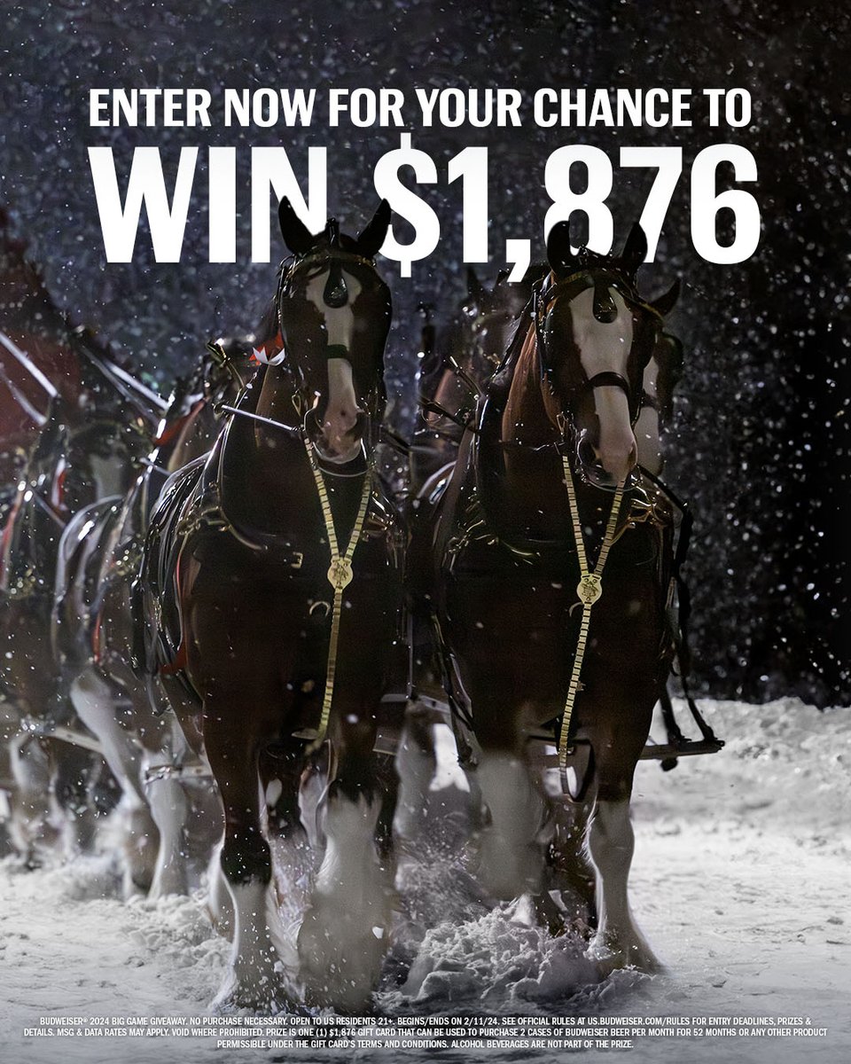 budweiserusa's tweet image. Another commercial break, another chance to win $1,876! 💰​

Comment using #DeliveringSince1876 &amp;amp; #Sweepstakes to enter.