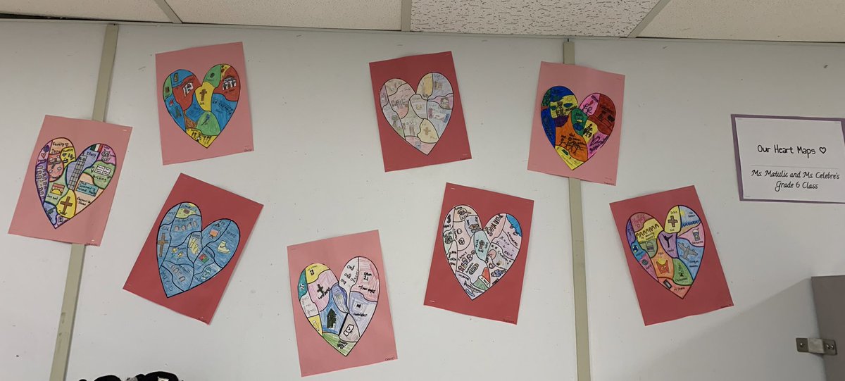 Grade 6’s created Heart Maps ❤️ after our discussions on positive mental health and just in time for Valentine’s Day 💌