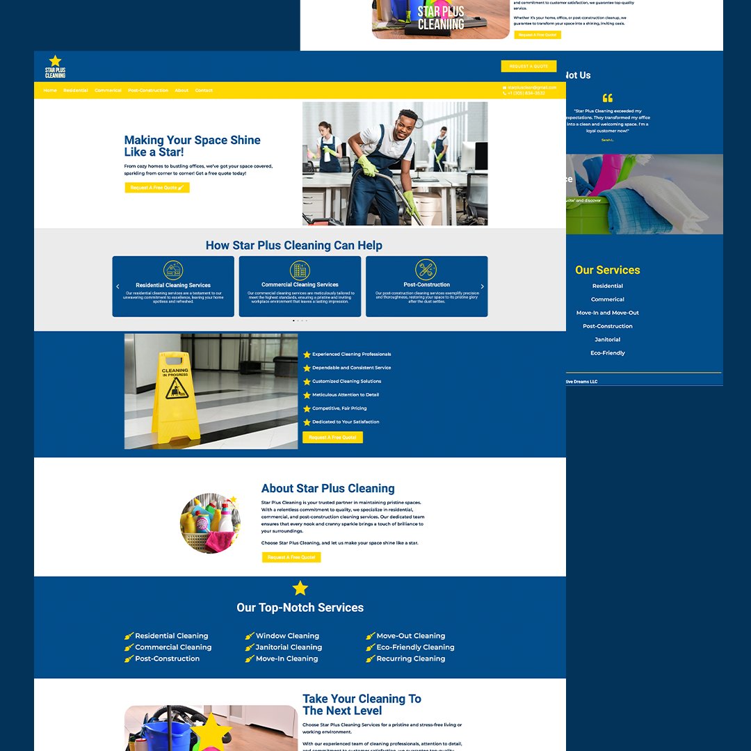 LucrativeDreamz's tweet photo. Have your office sparkling with Star Plus Cleaning Services โญ ๐งผ
Follow @lucrativedreamz for more web design inspiration ๐๐
#cleaningservices #cleaningbusiness #website #webdesign #websitedesgin #wordpress #wordpresswebsite #ui #branding #logo https://t.co/bZNdGMaf2p