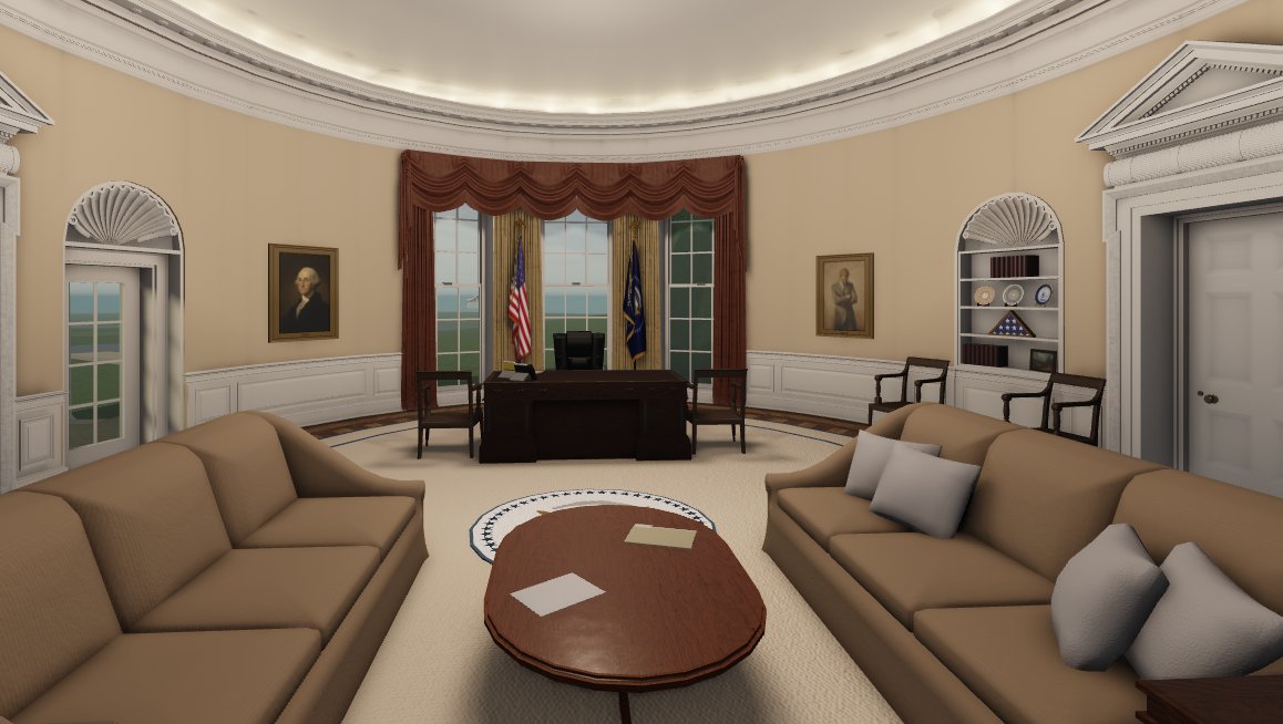 The Oval Office is a symbol of American unity and global strength. We intend to provide our future administrations with the same abilities as the real thing to decorate and furnish the office with desks/rugs as desired.