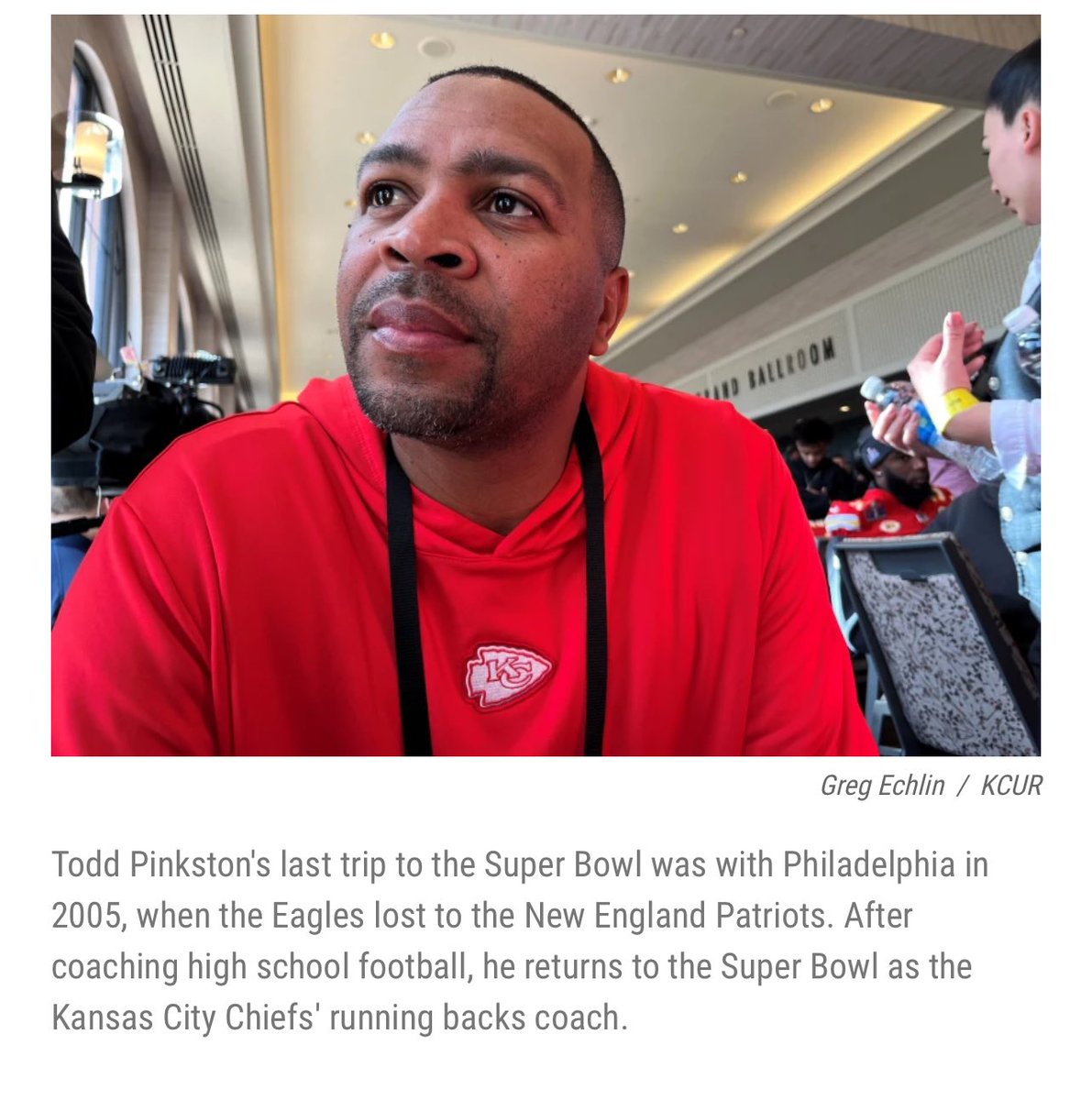 Todd Pinkston, a former Eagles player and most recently assistant head coach for a Georgia HS football team is now the Runningback coach for the Kansas City Chiefs.