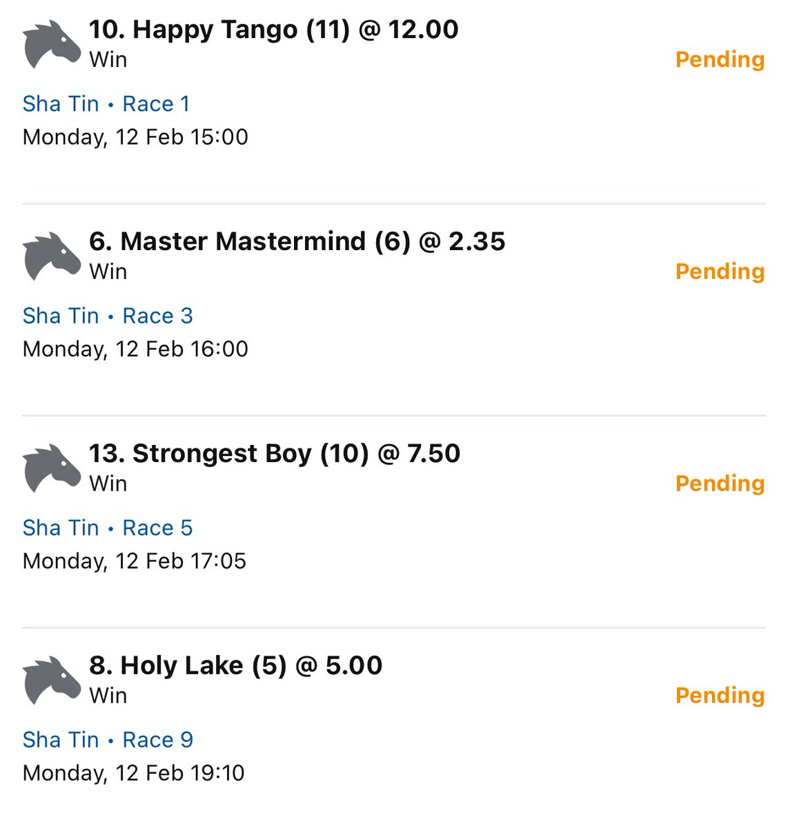 Yankee today… fairly confident,

Happy tango going around at a ridiculous price….

Master mastermind &amp; Holy lake look very hard to beat

Strongest boy let me down last start but purton on should improve.