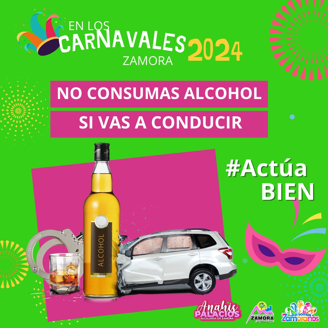 #ActuaBIEN En estos carnavales no consumas alcohol si vas a conducir, es por tu seguridad y la de todos.

#CarnavalesFelicesYSeguros2024