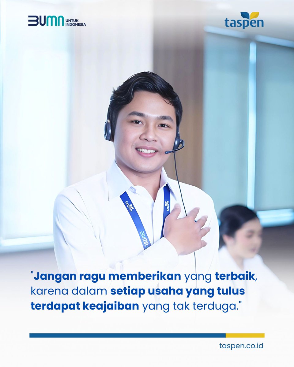 taspen's tweet photo. Udah ketemu Senin tapi masih halu weekend?
Sini, aku semangatin!

Jangan ragu memberikan yang terbaik, karena dalam setiap usaha yang tulus terdapat keajaiban yang tak terduga. Happy Monday! #SobatTaspen

#MudaBerkaryaTuaBahagia
#TASPENAndalMelayani
#BUMNuntukIndonesia https://t.co/MbHmnGoRrY
