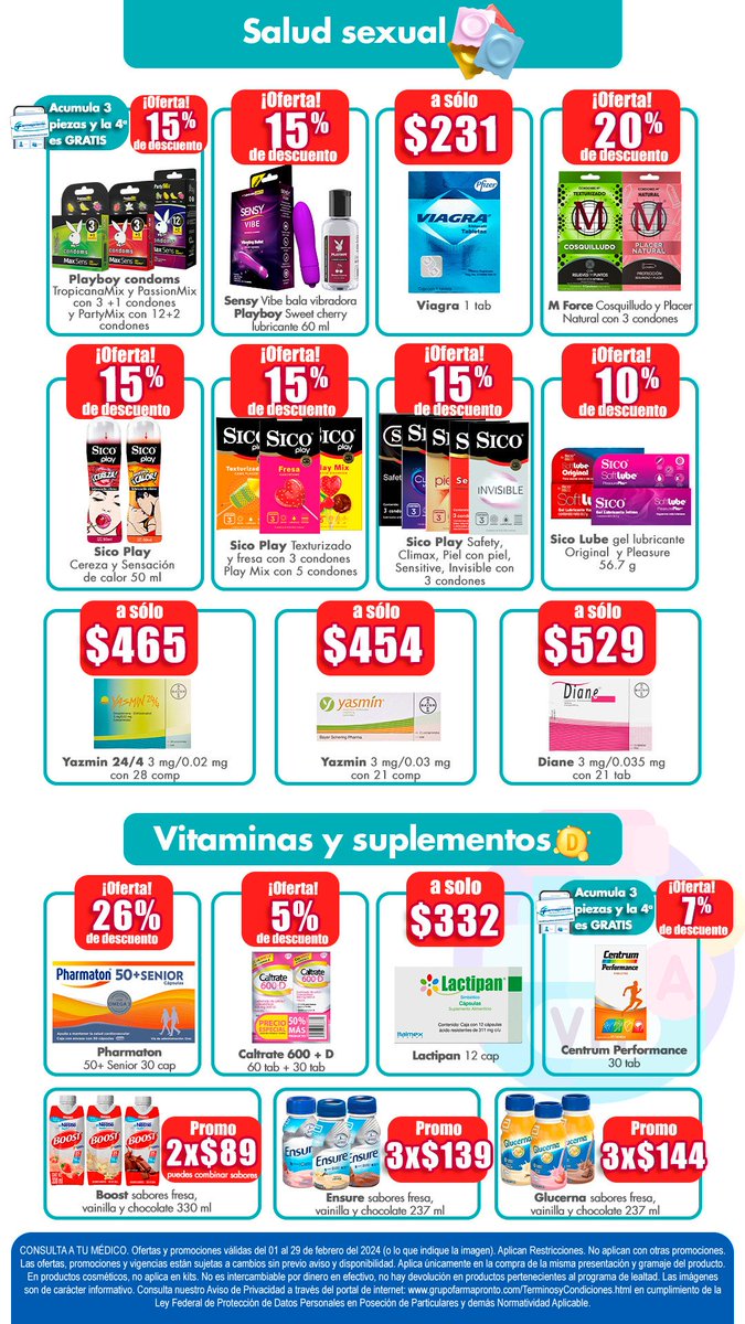 TrechoInforma's tweet photo. ❤️¡Aprovecha ya las *OFERTAS para febrero de Farmacias #Farmapronto! ❤️💑

Descubre todas las #ProntoOfertas-> https://t.co/edznH9ZJrV

Sucursal #Taxco: Avenida de los Plateros #168 (entre Ferretería La Unión y Bancomer). Tel: 📞 5532705704.

*Aplican restricciones. https://t.co/DzXOM7Npc9