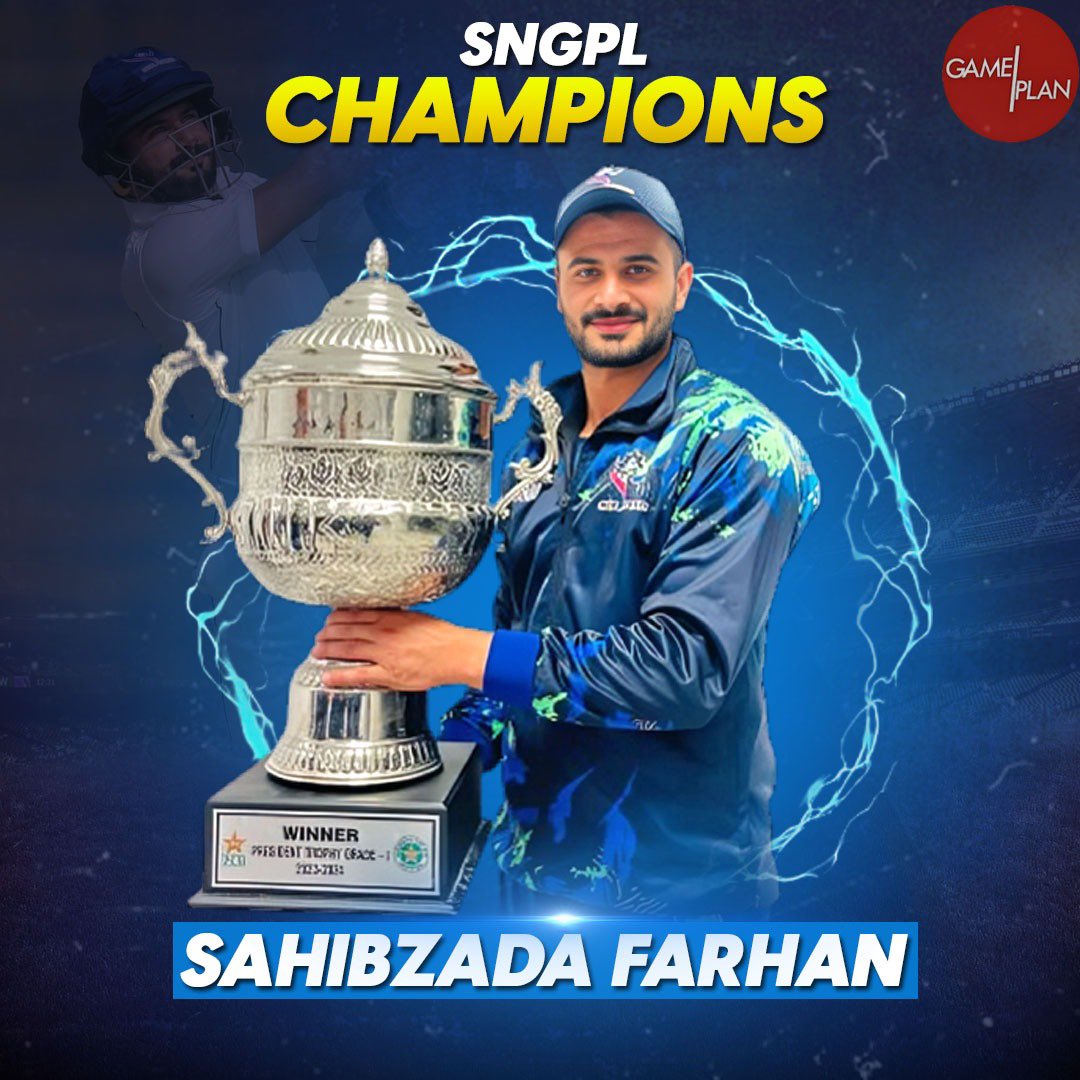 Sahibzada Farhan @RealSahibzada loves collecting trophies 🏆 another one in this domestic season & MOM for the Presidents Trophy Final. 🎉 Well played #TeamSNGPL 💪🏻 Next stop #PSL9 (8) #LahoreQalanders 💪🏻 @lahoreqalandars #PSL2024 Exciting times ahead #HBLPSL9
