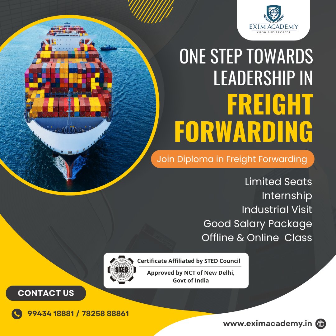 exim_academy's tweet photo. Pin your career aspirations with Exim EXIM ACADEMY! Our Diploma in Freight Forwarding program opens doors to a fulfilling career in the Logistics Industry. Explore the path to success today!
#logisticschallenges #freightforwarding #eximacademychennai #eximacademy #chennai https://t.co/u8NcvEFlWO