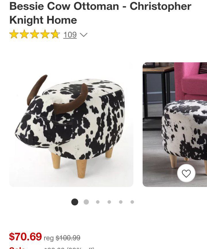 $70.69 (REG $100.99)
Bessie Cow Ottoman
mavely.app.link/e/CDyLvTWp7Gb

#BessieCowOttoman #ChristopherKnightHome #AnimalInspiredFurniture #UniqueHomeDecor #CowThemedOttoman #StylishSeating #ConversationStarter #ComfortableFootrest #WhimsicalDesign #FarmhouseCharm #playfulhomeaccents