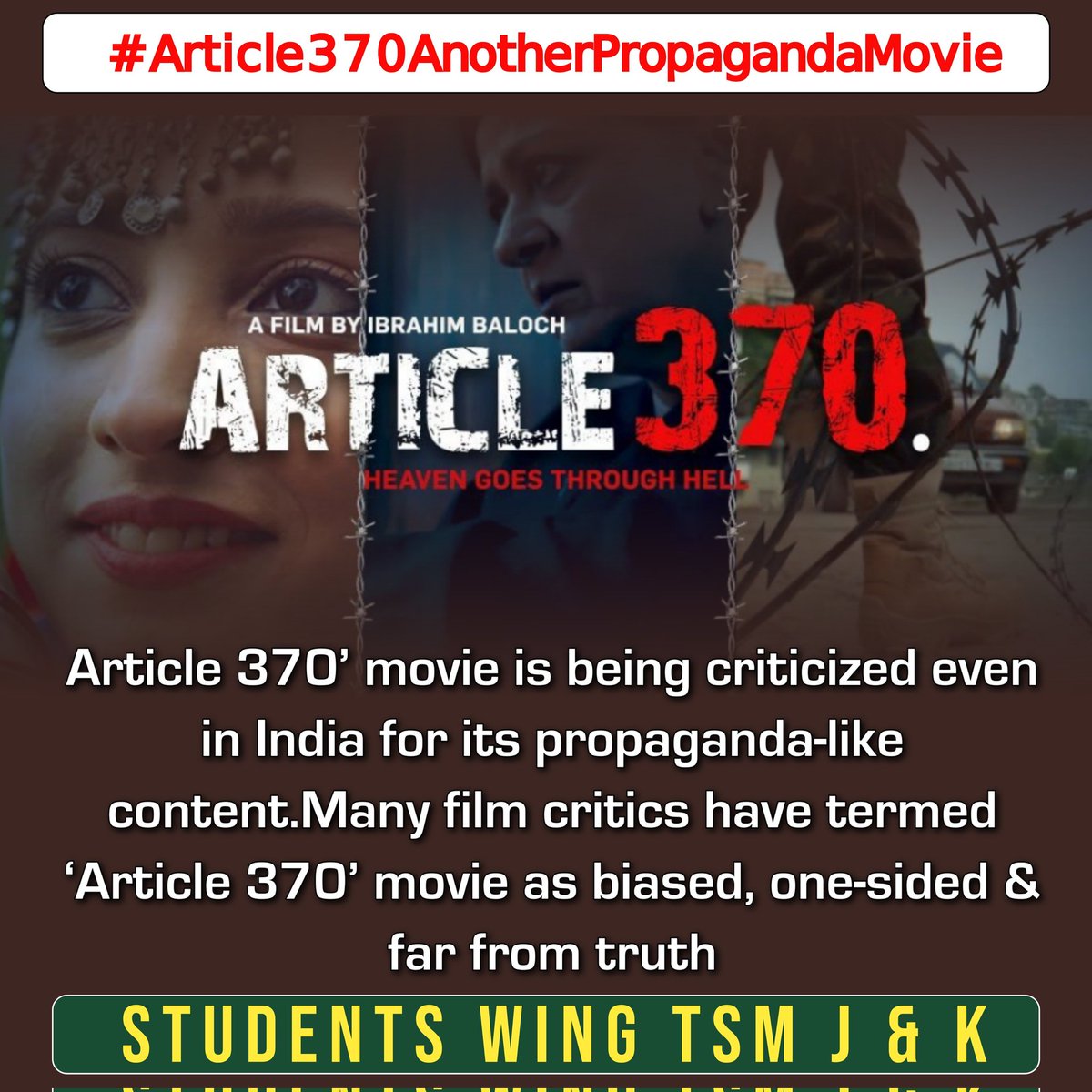 arshidawan101's tweet photo. #Article370AnotherPropagandaMovie

    •Bollywood is releasing yet another propaganda movie in the name of 'Article 370' to justify its illegal actions of 5 Aug 2019
•‘The Kashmir Files’ had received praise from the highest levels of the Indian govt including Modi https://t.co/fhcTi1gl71
