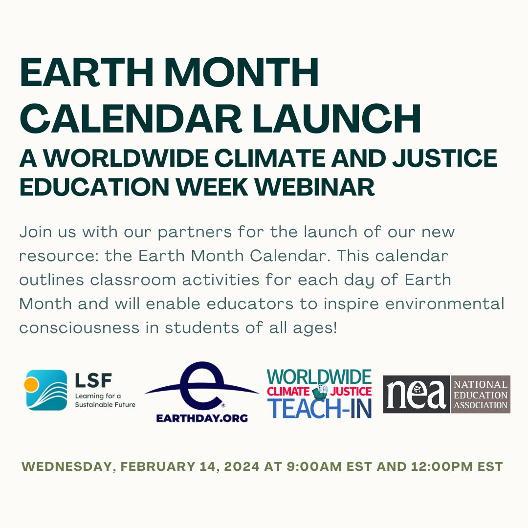 Register for our upcoming webinar where we will be joined by @subjecttoclimat, @EarthDay, @NEAToday, and @LSF_LST to celebrate the launch of the Earth Month Calendar. Click the link in our bio or use the following link to register: subjecttoclimate.org/blog/2024-eart….