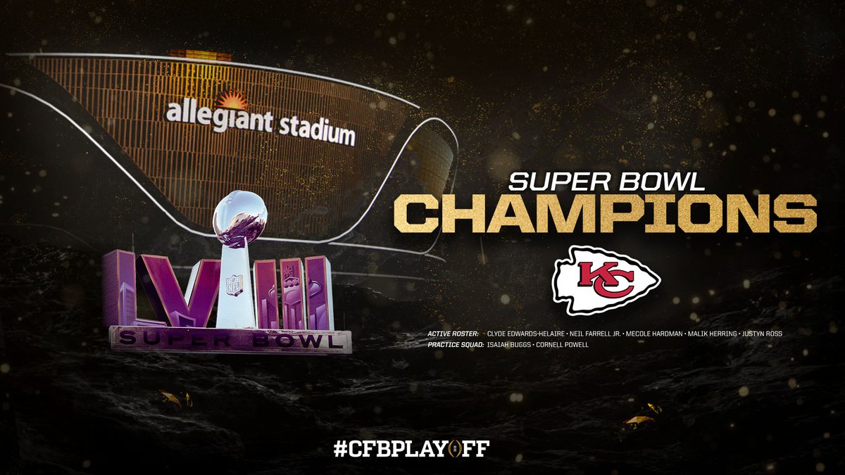 Defended the crown for the Kingdom! Congratulations to the former #CFBPlayoff #NationalChampionship participants who went on to become Super Bowl champions tonight with the Kansas City @Chiefs! #ChiefsKingdom #SBLVIII #SuperBowl #SuperBowlLVIII