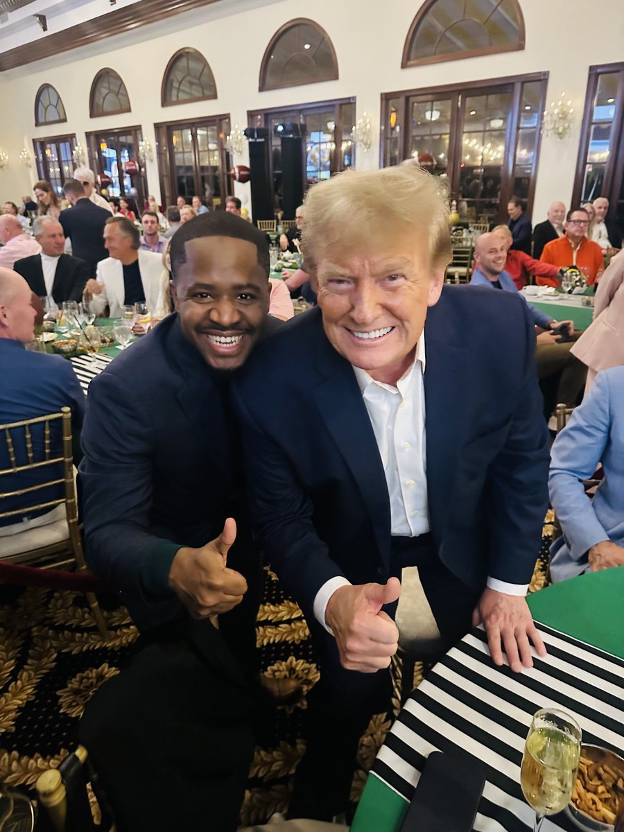 I’m at a Super Bowl Party with President Trump and he invited me over to his table. Trump is truly one of the greatest people I’ve ever met and he does not have a racist bone in his body. He talked about how much he loved all Americans and how much he wants the black community…