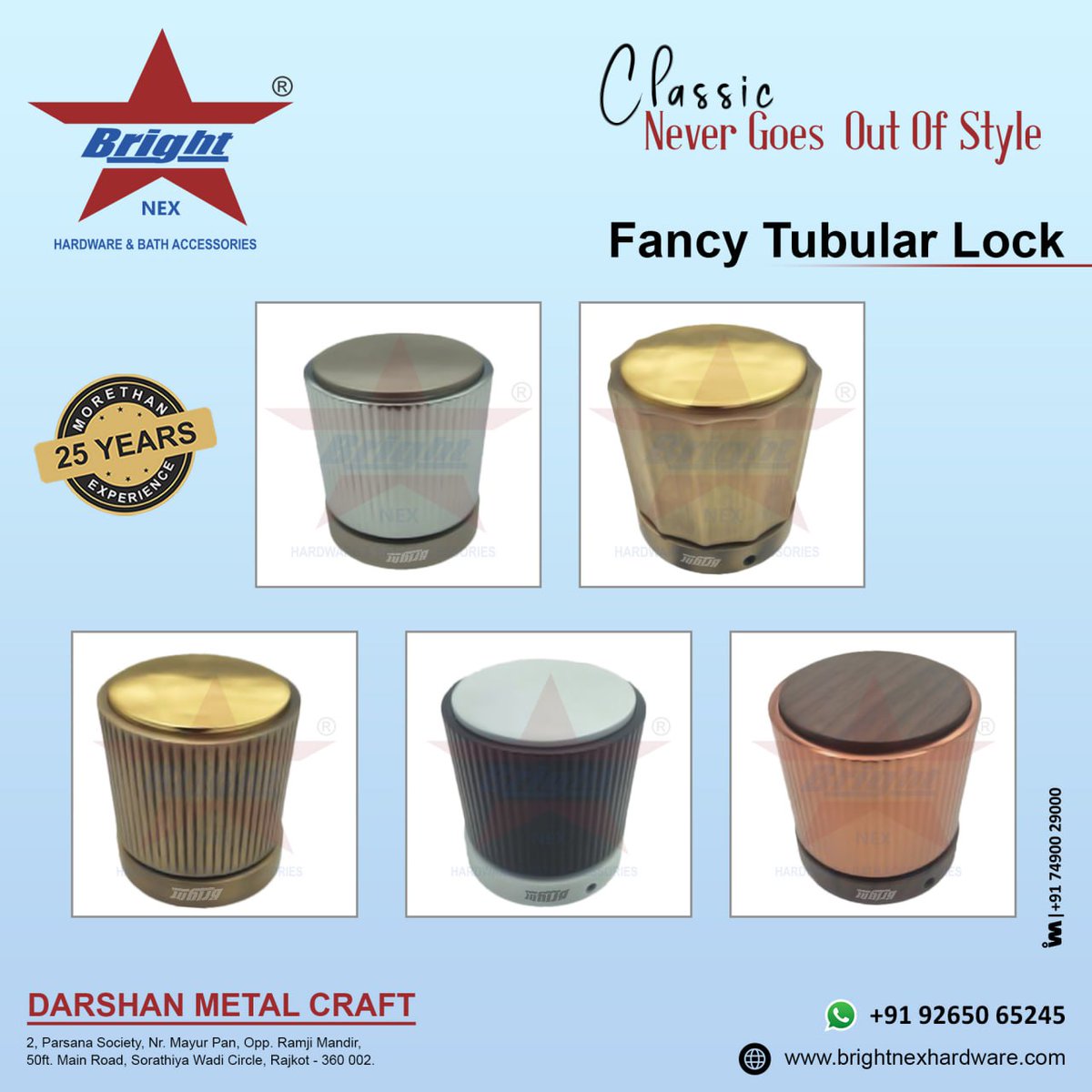 ibais_hardware's tweet photo. DARSHAN METAL CRAFT (RAJKOT)
For enquiry via WhatsApp click:
https://t.co/IwSkxbVHrL
Mr. Rajesh Patel - 92650 65245
#tubularlock #lockingsystem #fancytubularlock #locksmanufacturer #lockbodycylinder #doorlocksystem #doorlockset #DoorLockSystem
.
@ibais_hardware https://t.co/xGU4GiFz3w