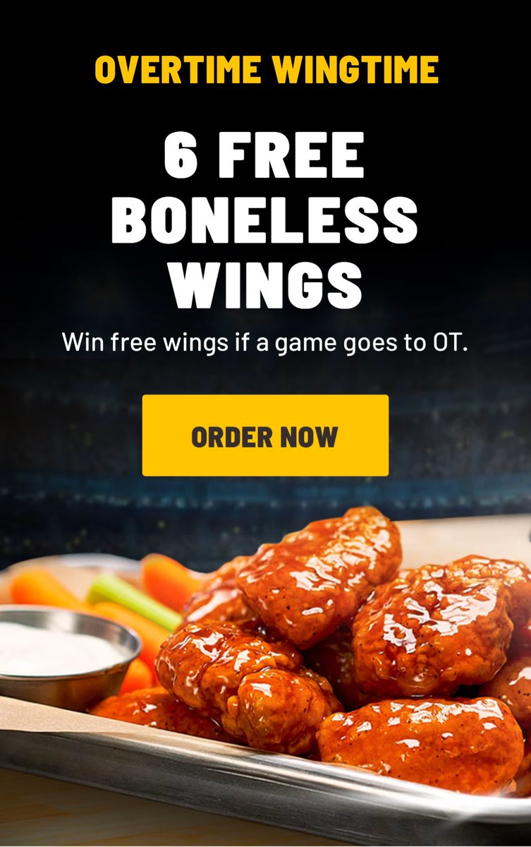 Free wings if the Super Bowl goes into overtime… and here we are! buffalowildwings.com/overtime-wingt…
