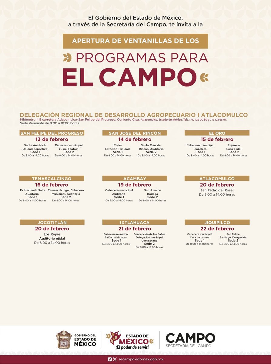 CarlosVel_RP's tweet photo. En la Secretaría @CampoEdomex iniciamos con las caravanas itinerantes para inscripción a programas del campo.

#ATENCION #productores #mexiquenses  esteremos del 13 al 28 de febrero, en los municipios del #Edomex. https://t.co/hE3txUACyO