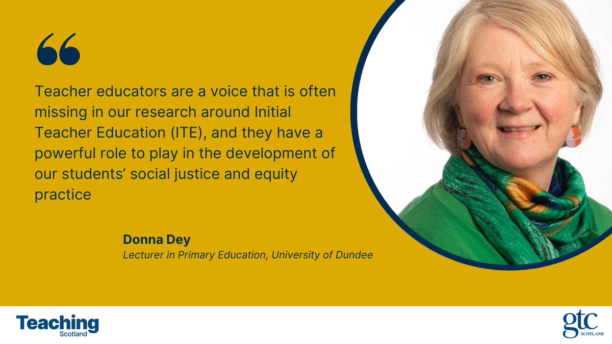 Donna Dey’s research looks at the relationships between the teacher educator and the student teacher in developing concepts of, and practice in, social justice.

Read more about her work in Teaching Scotland: readymag.website/gtcscotland/Te…