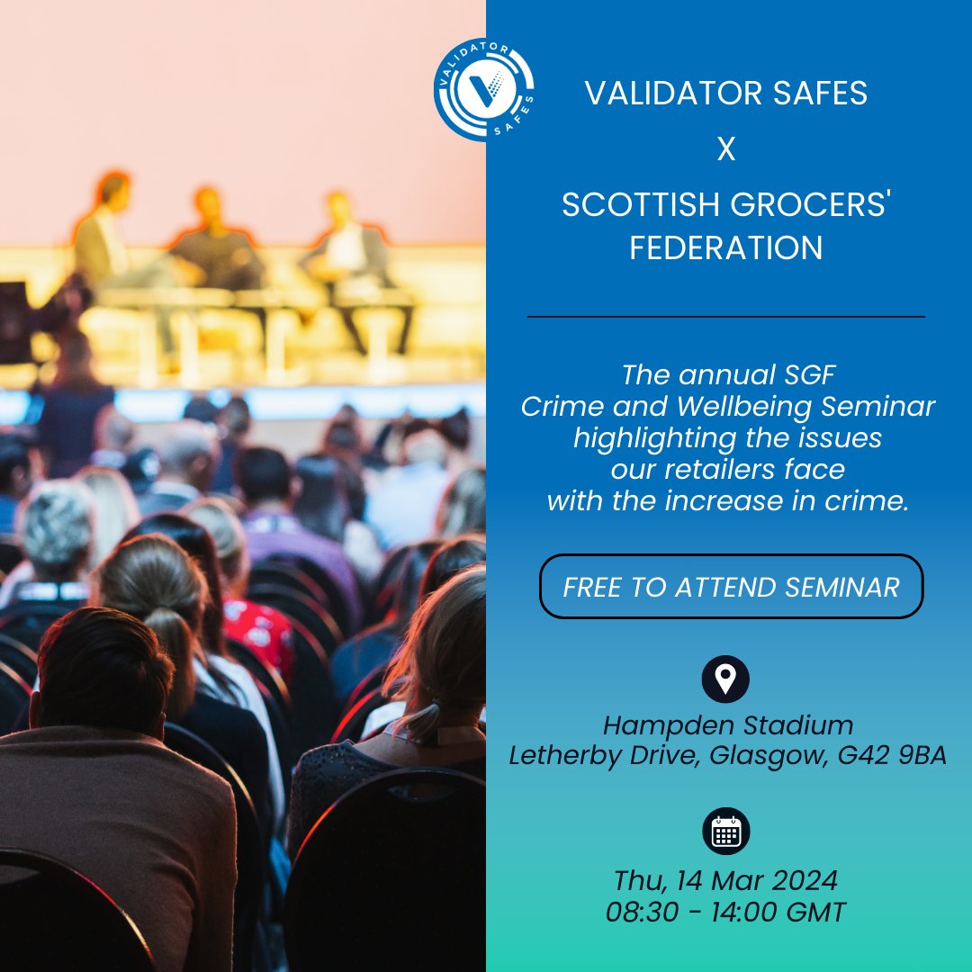 validatorsafes's tweet photo. 💪🏽 Empowering #Security Solutions for Safer Businesses! Join #ValidatorSafes at the @ScotGrocersFed #Crime and #Wellbeing #Seminar as we pave the way towards enhanced security measures and prioritised wellbeing.
🎟️ Book your FREE spot now - https://t.co/hnvihFpygg https://t.co/FBmYNVOd2C