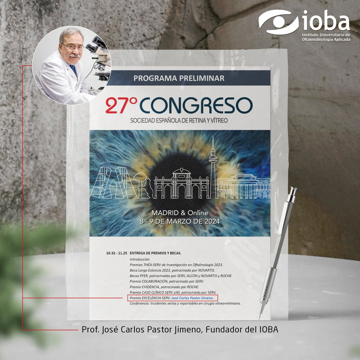 Ioba (@iobauva) on Twitter photo El Prof. José Carlos Pastor, recibirá el 1er #PremioExcelencia de <a href="/RetinaSERV/">Sociedad Española de Retina y Vítreo</a> en reconocimiento a su trayectoria durante el 27º congreso en Madriddel próximo mes de marzo. ¡Enhorabuena por este premio tan merecido!
#IOBA #EquipoIOBA #PremiosIOBA #PremioExcelencia #SERV El Prof. José Carlos Pastor, recibirá el 1er #PremioExcelencia de <a href="/RetinaSERV/">Sociedad Española de Retina y Vítreo</a> en reconocimiento a su trayectoria durante el 27º congreso en Madriddel próximo mes de marzo. ¡Enhorabuena por este premio tan merecido!
#IOBA #EquipoIOBA #PremiosIOBA #PremioExcelencia #SERV