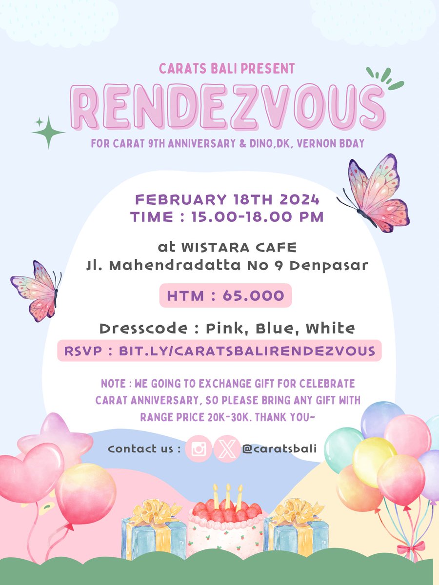 ❀ꗥ～ꗥ❀ 𝐑𝐞𝐧𝐝𝐞𝐳𝐯𝐨𝐮𝐬 𝐖𝐢𝐭𝐡 𝐂𝐚𝐫𝐚𝐭𝐬 𝐁𝐚𝐥𝐢 ❀ꗥ～ꗥ❀

🗓️ 18 February 2024
⏰ 15.30 - 18.30 WITA
📍 WISTARA CAFE, Jl. Mahendradatta No 9 Denpasar

HTM Rp. 65.000

RSVP : bit.ly/caratsbalirend…

CLOSE REGISTRATION : 16/2/2024

See you hari minggu nanti semeton