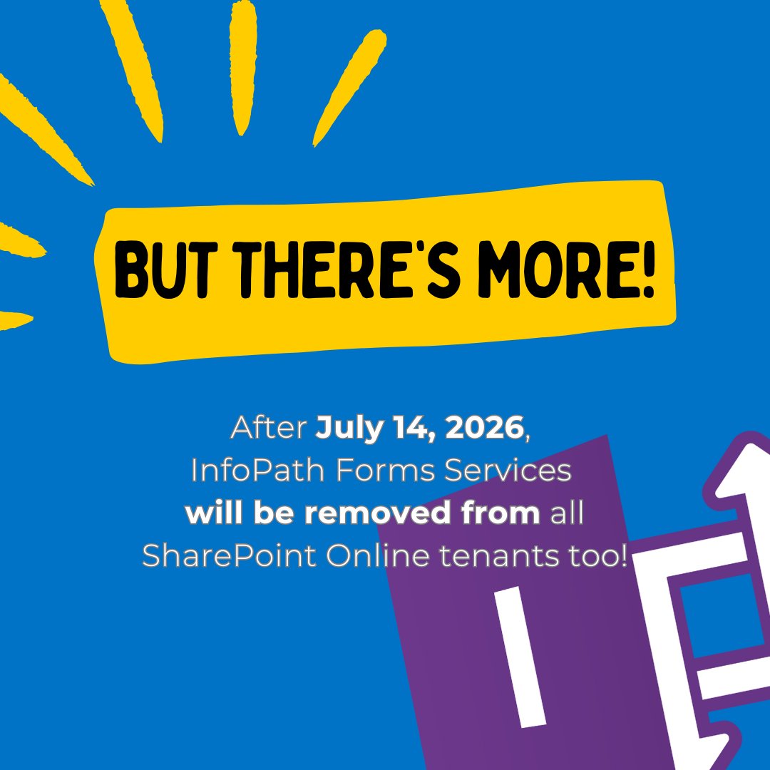 TomaszPoszytek's tweet photo. ๐ #SharePointOnline update: #SharePoint2013Workflow & #InfoPathFormsServices to be deprecated by Q2 2026. ๐ฑ
If your company relies on #InfoPath forms, #SharePointDesigner workflows, or #Nintex for #Office365, assess your migration needs now.
Need expert help? Contact me! ๐ผ https://t.co/gFNczd0yc7