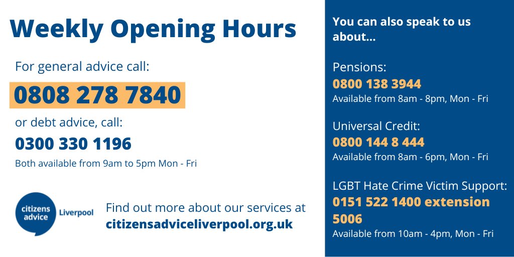 We're here for everyone. 📱 Call us on 0808 278 7840 to speak to a Liverpool-based general adviser from 9am - 5pm. Want to speak to someone face to face? We have several drop-ins across Liverpool. Full details here: lght.ly/4mho1ln