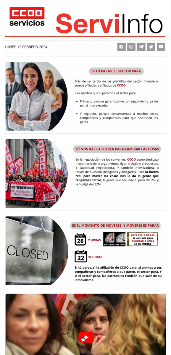 🆕 Aquí puedes ver nuestra #newsletter especial movilizaciones en el sector financiero👇🏻
🔗 ssl.ccoo.es/cms.php?39785 

RECUERDA, tras la MANIFESTACIÓN del 8F : 
🔥 26F huelga 2 horas de 8 a 10 a.m.
🔥 22M huelga de 24 horas
 
#SectorFinancieroEnLucha 
#SalarioOConflicto 🔥