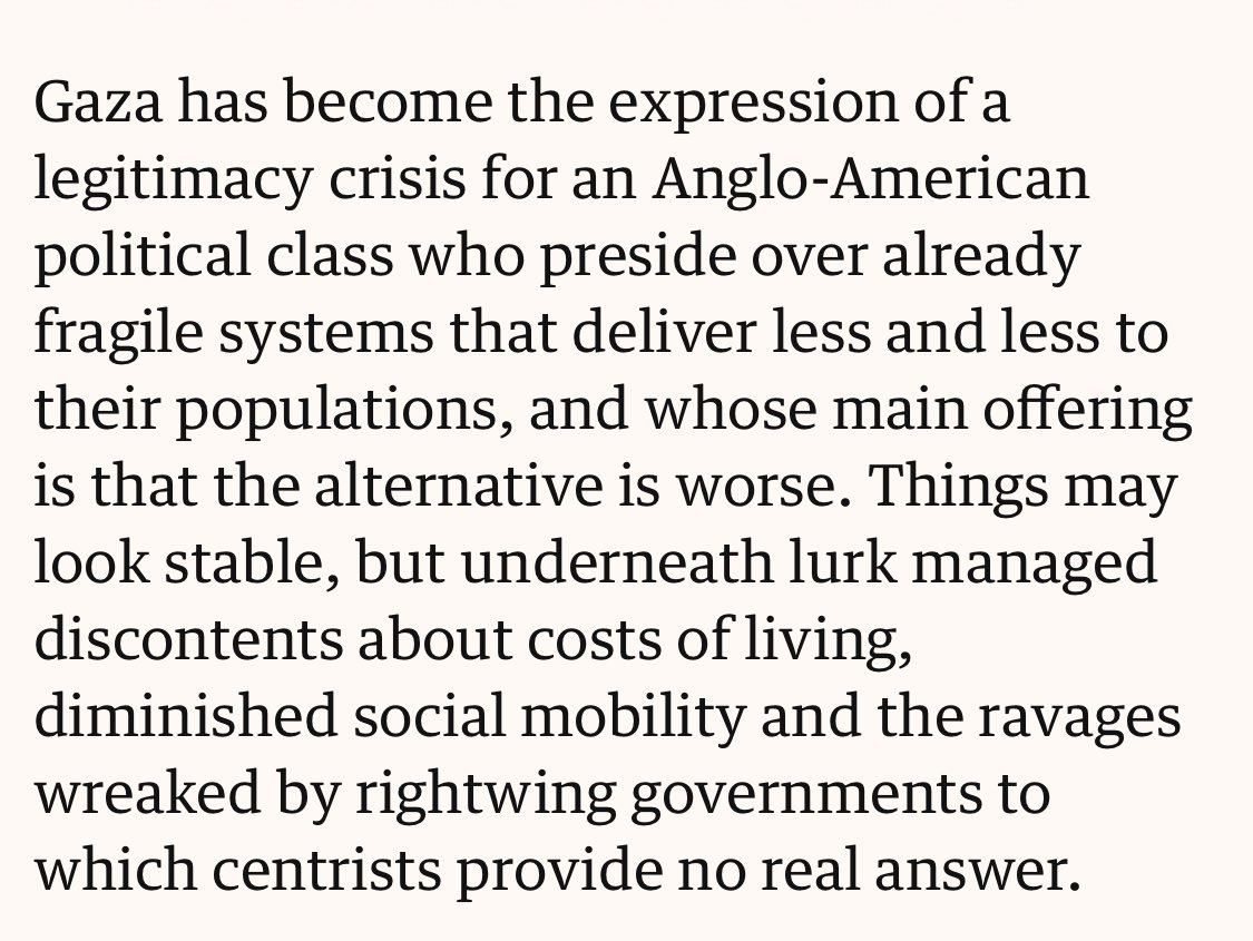 This piece is striking, and clearly indicates in public language a condemnation of liberalism as a working political order I’ve heard in more theoretical terms on the left for a long time: