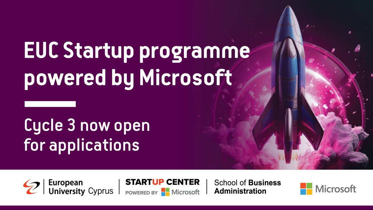 Exciting News for Cypriot Startups! 🚀 Join the 3rd cycle of EUC Startup Programme by Microsoft! 🌟 Only 10 spots available! Apply by March 31, 2024. Apply here: forms.office.com/e/330QwwjT7j Learn more: euc.ac.cy/en/euc-startup… #EUC #Microsoft #StartupJourney