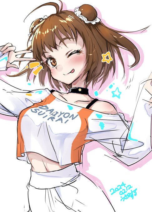 #艦これ版深夜の真剣お絵描き60分一本勝負 #艦これ版真剣お絵描き60分一本勝負_20240212レッスン中にこっちに気が付いてサービスしてくれる那珂ちゃん 