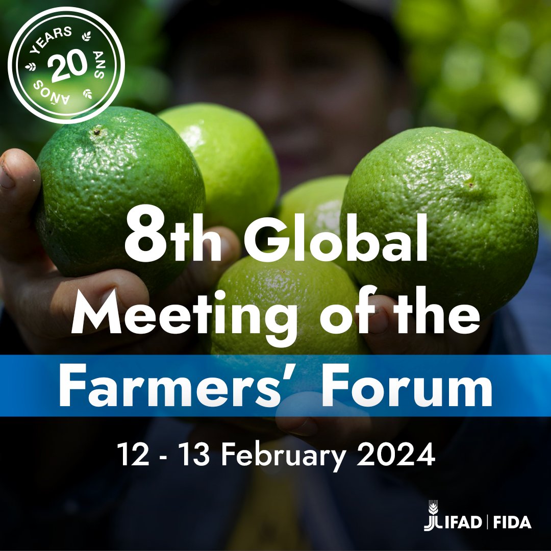 The 8th Global Meeting of the #FarmersForum kicks off today!

Over 80 farmers’ leaders from around the 🌍 join us at IFAD this week to discuss how we can deliver rural development together.

Watch live here: bit.ly/Farmers-Forum