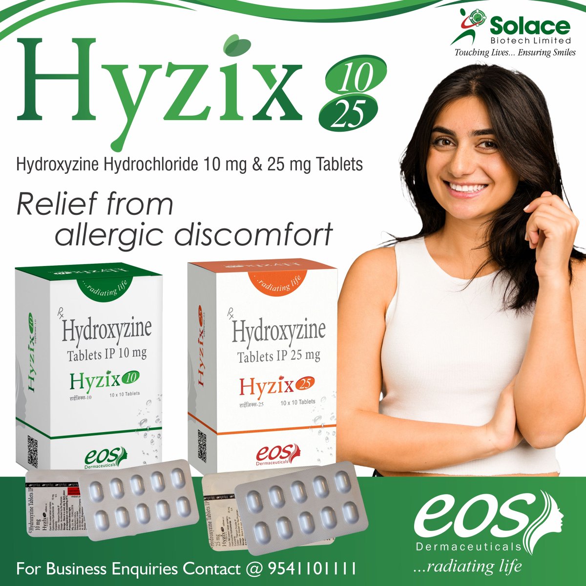 Hyzix 10 and Hyzix 25 tablets contain Hydroxyzine which belongs to a group of medicines called antihistamines. It works by blocking the action of histamine a substance in the body that causes allergic symptoms.
 
#pcdpharma #pharmafranchise #hydroxyzine #solacebiotechlimited