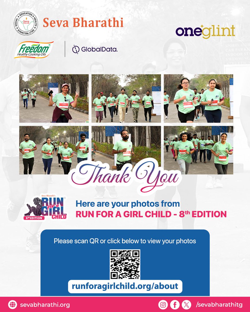 Hello Participants! 📸 Your memories from the '#RunForAGirlChild - #8thEdition' are here!🏃‍♀️🏃‍♂️ Click the link to relive the moments: runforagirlchild.org/about Thank you for being a part of this empowering journey! 💖 #Memories #Runners #ThankYou #EmpowerHer #RFGC #SevaBharathi
