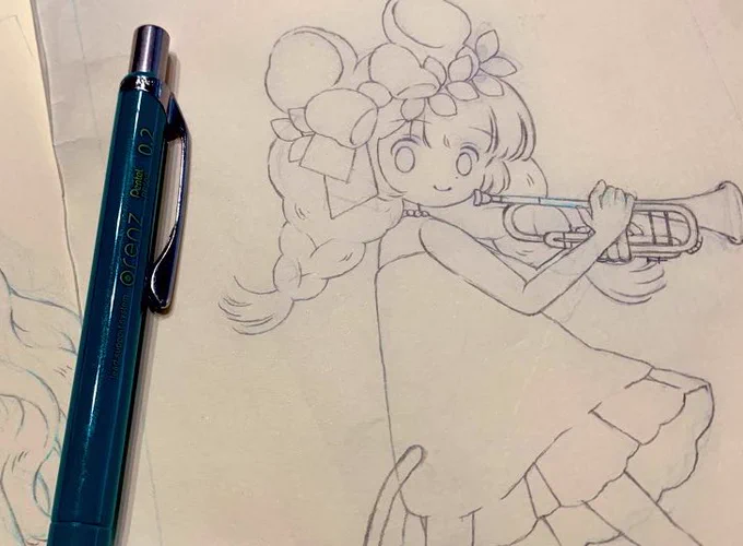 自分がトランペット吹くから毎回外せない縛り #途中経過 #wip #アナログ絵 