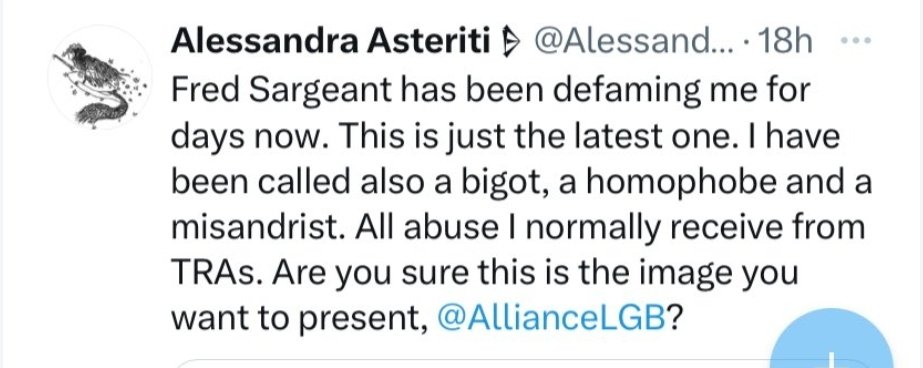 FredSargeant's tweet photo. Here's a #GCUltra thought leader blatantly trying to impact my relationship with @AllianceLGB, just as the TRAs do to other GC figures with their professional relationships. I have been told that I hate women because I won't support the coercive tenants of #HoldTheLine, just as TRAs accuse those who don't share their beliefs of hate. I do not support the use of preferred pronouns or the undemocratic, compulsory impulses of GCUltra extremists.