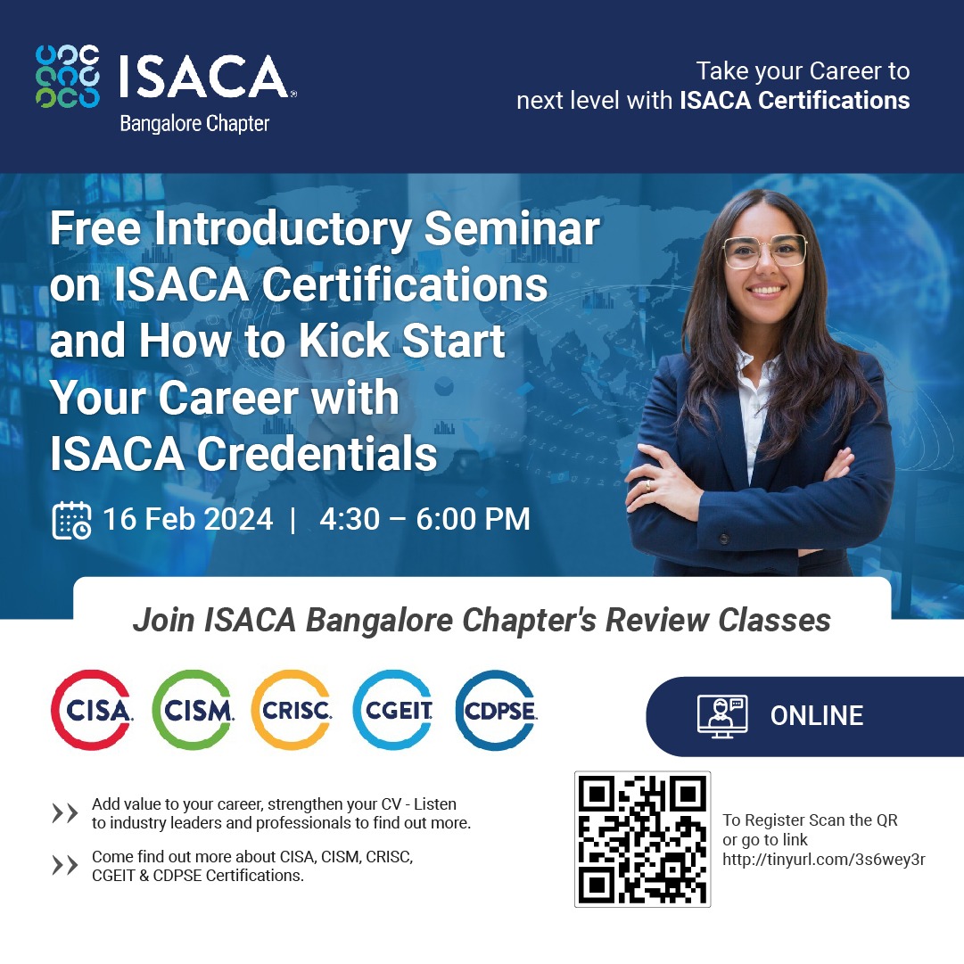 Join us for our FREE ISACA certification intro Seminar and unlock the path to success in your IT career! 🚀 Whether you're aiming for CISA, CISM, CRISC, or CGEIT, our comprehensive review sessions are tailored to help you ace your exams with confidence. Gain valuable insights.