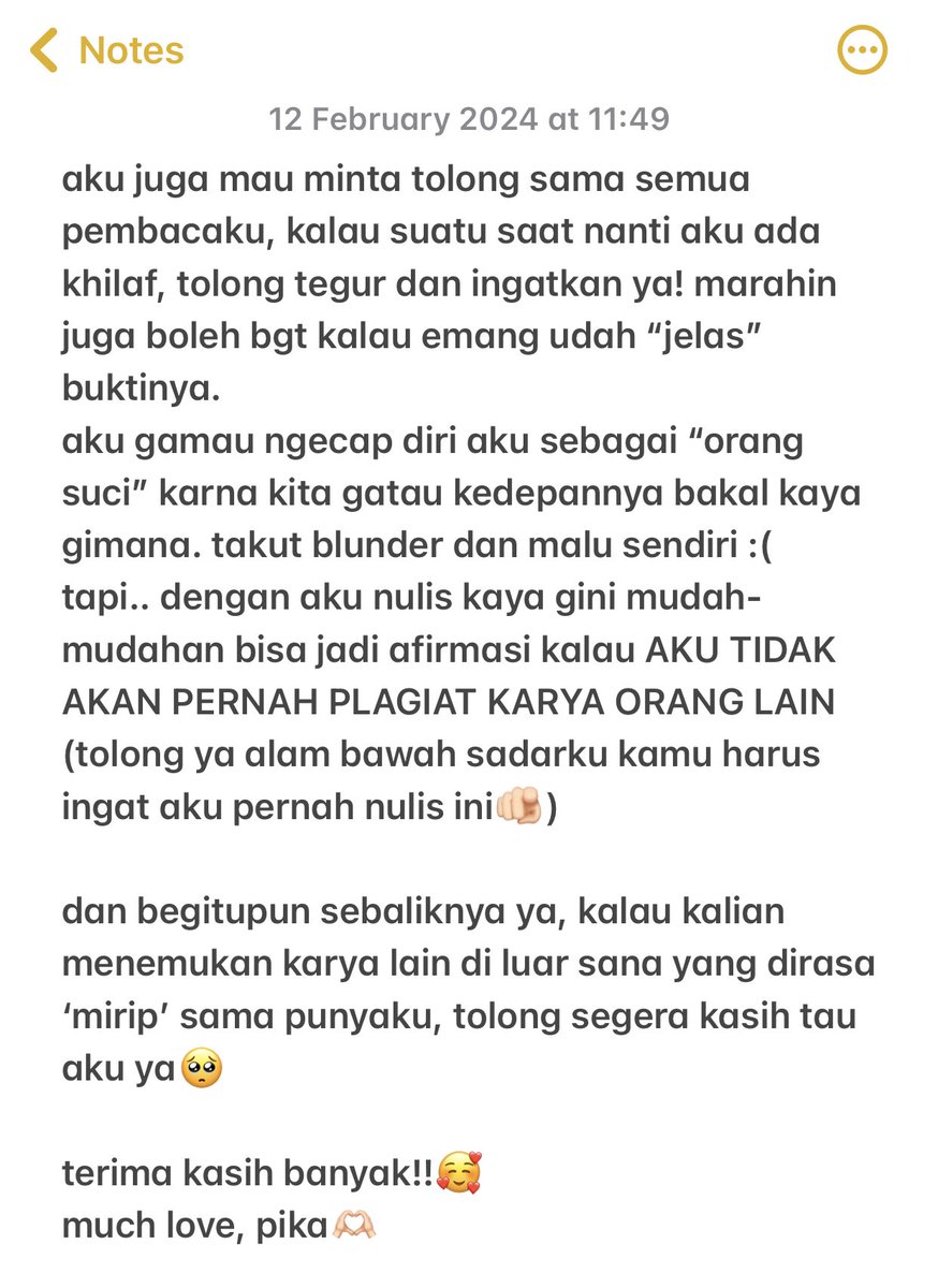 lagi marak banget isu plagiarisme lewat di tl ku.. aku cuma mau bilang, apapun alasannya, JANGAN PERNAH PLAGIAT KARYA ORANG LAIN.

menulis itu butuh efforts besar loh. nulis itu ga mudah, kadang suka bikin puyeng 7 keliling dan bikin otak goyang :( so…
#SayNoToPlagiarism