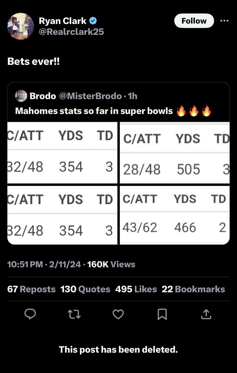 MattCouture5's tweet photo. Just Ryan Clark posting “bets (best) ever” as he gets duped by an account actually posting Brady’s stats 💀 https://t.co/BDgbo0DRJT