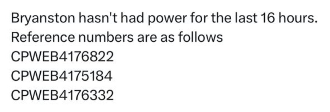 BurstPipeSloane's tweet photo. @emi_koekemoer @CityPowerJhb bryanston block 10 is going 30 hours without power. 30 hours. Food going off. Baby bottles unsterilized. Honestly getting panicked. Is there any update? https://t.co/xfbsJD1cCy