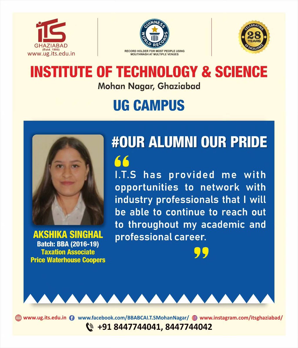 #ouralumniourpride Akshika Singhal student of BBA batch 2016-19 has shared her experience about I.T.S Mohan Nagar Ghaziabad UG Campus.