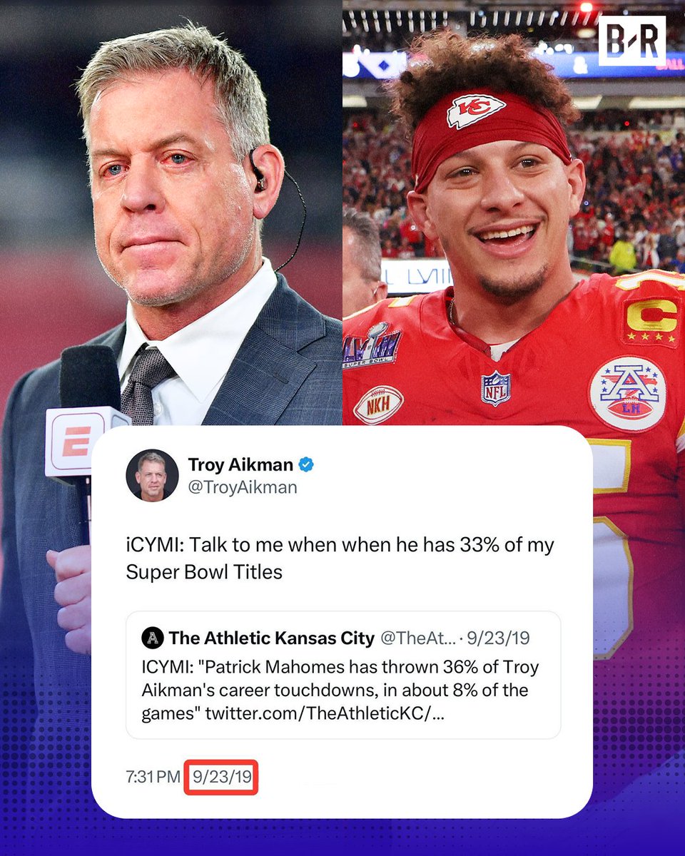 Troy Aikman tweeted this about Mahomes in 2019... Mahomes just tied him with a third SB win 😅

Aikman was in the NFL for 11 years