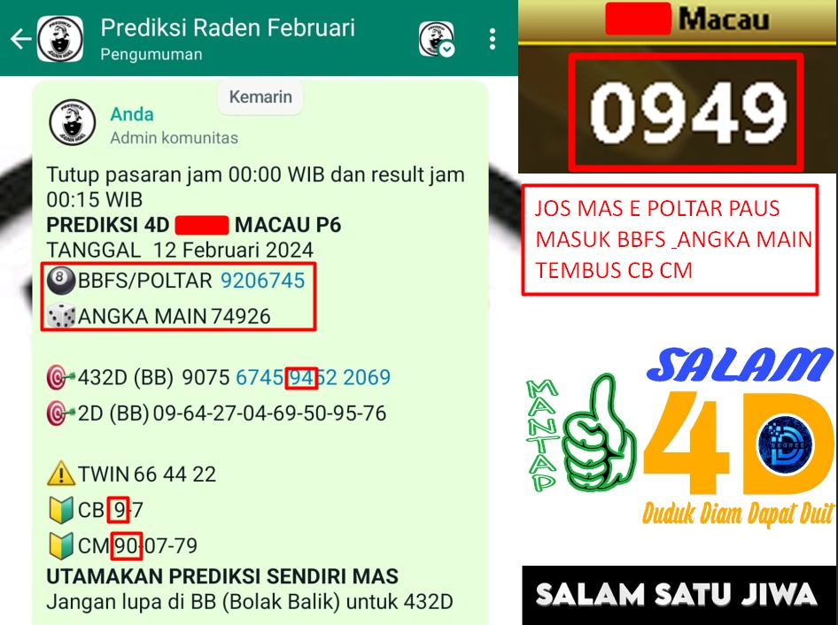 RadenHoki88's tweet photo. Join Grup JP bareng Raden wa:
0823-3935-6641
Gratiss mas e, JP tidak usah bagi hasil dan tidak ada mahar!

#prediksitogel #prediksijitu #prediksittm #prediksisdy #prediksimacau #angkajitu #prediksiakurat 
Cina Laura #SuperBowl Masa Tenang #Ngawurnya Chef Juna #Senin Masa Tenang https://t.co/ypU0D2hZVR