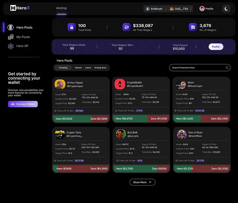 Silverhard_'s tweet photo. #HEROPOOLS
How it works:
a) you can create a prediction pool or find a pool & connect wallet.
b) place wager on or against any available lol with USDT or $HERO(later)
c) wait for the duration and come to claim reward when due.
(Images below)
Check this ↓ https://t.co/yVZh3QGCTL