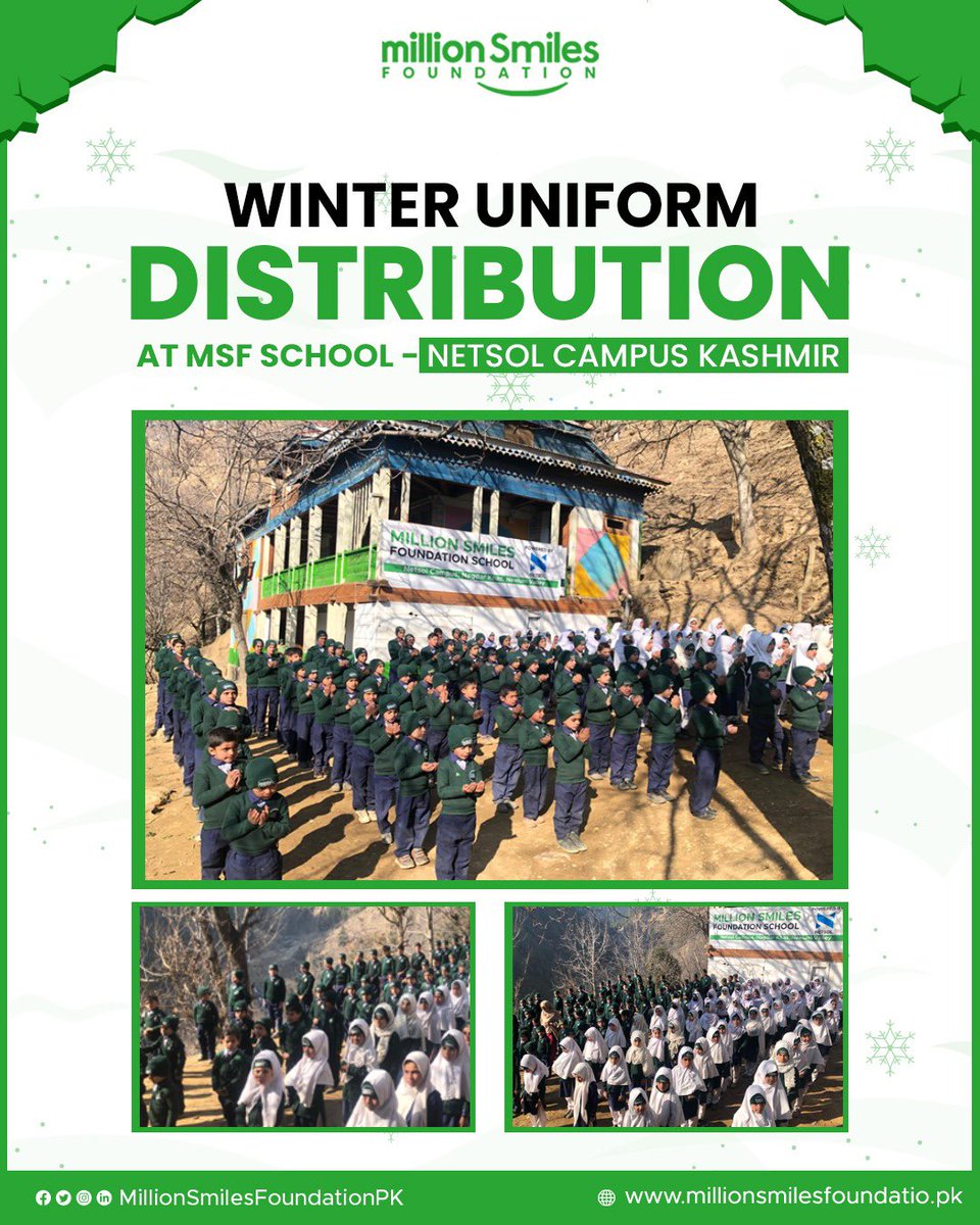 MSfoundationPK's tweet image. Winter Uniform distribution held in MSF School - Netsol Campus for the “Children of Mountain Valleys” in Kashmir.

We promised &amp;amp; we started the school for them as Our dream is to educate all our  “Children of Mountain Valleys”.

Come join the journey and Educate our children.…