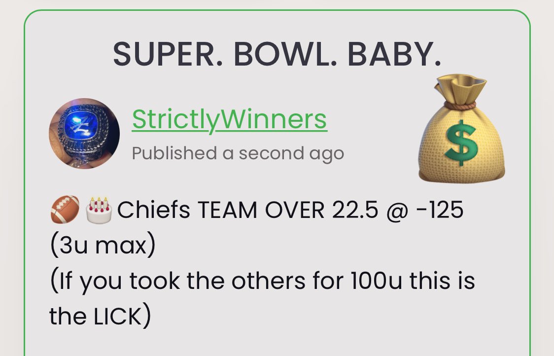 SayLessCashMore's tweet photo. +550u on NFL playoffs. 😤🏈👑💰
✅🏈🎂Chiefs TEAM OV 22.5 (100u)
✅🏈🎂49ers OVER 51 / 52 (100u)
✅🏈🎂Chiefs +2.5 @ BUF (100u)
✅🏈🎂Bucs TEAM OV 20.5 (100u)
✅🏈🎂Dallas TEAM OV 27.5 (100u)
Super Bowl recap coming.
Crushed it. All season long.
@JeffreyBenson12 https://t.co/imNRf1tzsY