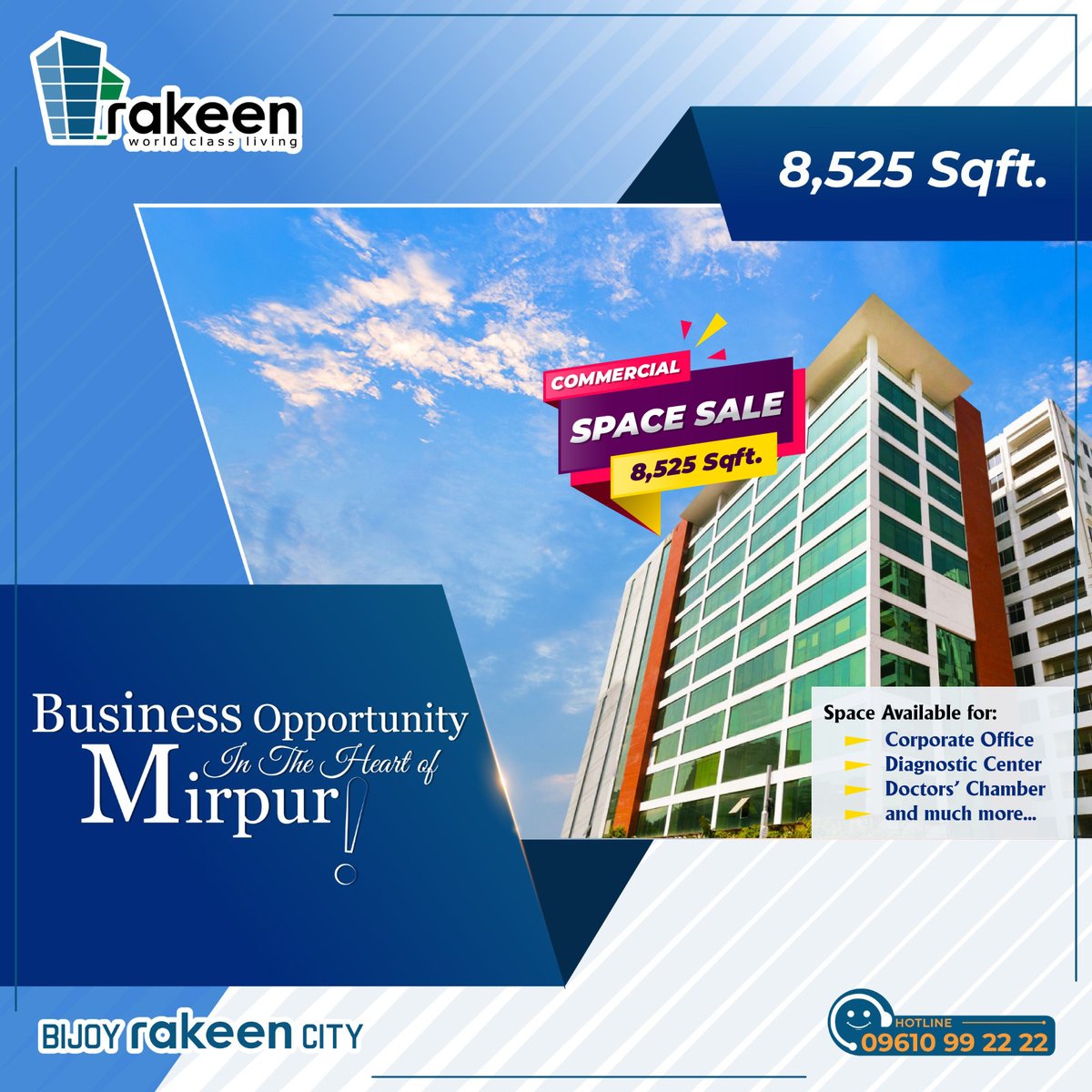 rakeenbd's tweet photo. 𝑪𝑶𝑴𝑴𝑬𝑹𝑪𝑰𝑨𝑳 𝑺𝑷𝑨𝑪𝑬 𝑺𝑨𝑳𝑬!
Explore this fantastic opportunity on our 9th floor, suitable for various businesses and ventures, including corporate offices, financial organizations, and doctors' chambers.
𝐅𝐨𝐫 𝐝𝐞𝐭𝐚𝐢𝐥𝐬, 𝐜𝐚𝐥𝐥 𝐧𝐨𝐰@ 𝟎𝟗𝟔𝟏𝟎𝟗𝟗𝟐𝟐𝟐𝟐 https://t.co/EwO0FSjbgS