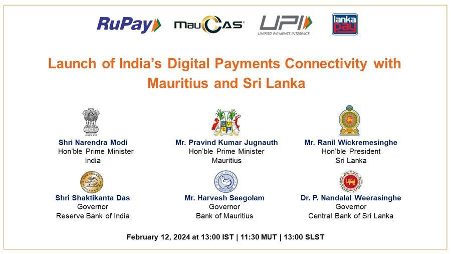 Bank of Mauritius (@bom_mauritius) on Twitter photo PM of Mauritius @MauritiusPM , PM of India <a href="/narendramodi/">Narendra Modi</a>, and President of Sri Lanka to witness historic launch of #UPI and #RuPay connectivity with Mauritius and Sri Lanka on February 12, 2024 at 11:30
Live at youtube.com/watch?v=gqcjqy… <a href="/HarveshSeegolam/">Harvesh Seegolam</a> <a href="/RBI/">ReserveBankOfIndia</a> <a href="/DasShaktikanta/">Shaktikanta Das</a> <a href="/CBSL/">CBSL</a> PM of Mauritius @MauritiusPM , PM of India <a href="/narendramodi/">Narendra Modi</a>, and President of Sri Lanka to witness historic launch of #UPI and #RuPay connectivity with Mauritius and Sri Lanka on February 12, 2024 at 11:30
Live at youtube.com/watch?v=gqcjqy… <a href="/HarveshSeegolam/">Harvesh Seegolam</a> <a href="/RBI/">ReserveBankOfIndia</a> <a href="/DasShaktikanta/">Shaktikanta Das</a> <a href="/CBSL/">CBSL</a>