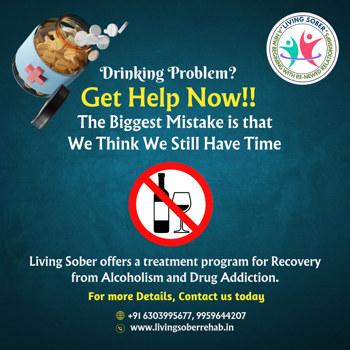 Struggling with Drinking problem ? The biggest mistake is thinking there's still time. Don't wait – get help now! Living Sober is here to guide you through a compassionate and effective treatment program for recovery from addiction.
#LivingSober #OvercomingAddiction #AlcoholRehab