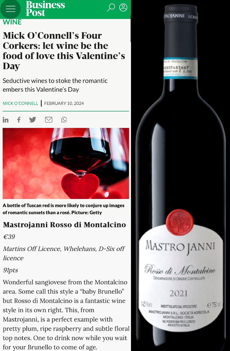 Velvety red wine from Montalcino sets the stage for a memorable Valentine’s Day. ❤️🍷